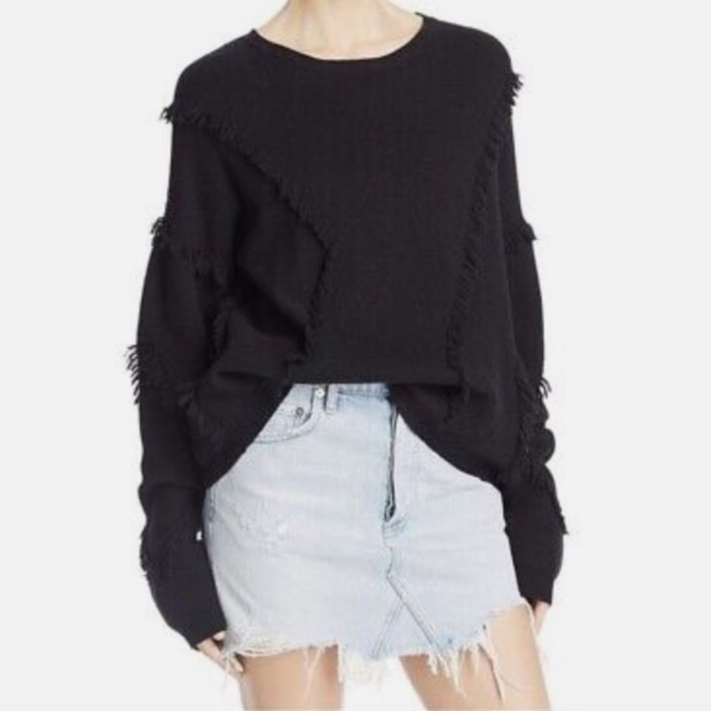 𝅺ATM Anthony Thomas Melillo black sweater with asymmetrical fringe